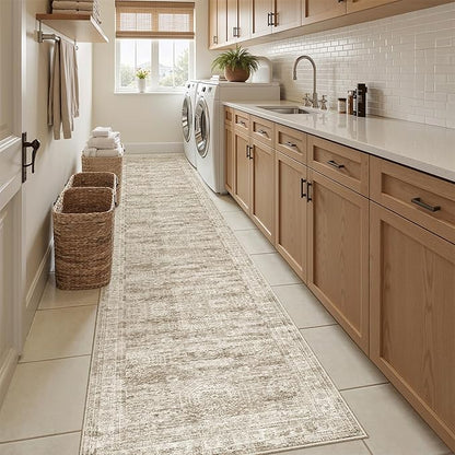 Soalmost Runner Rug 2x12 Washable Non-Slip Hallway Runner Rugs for Kitchen Bathroom Laundry Room Brown Vintage Floor Carpet Runners for Hallways Entryway