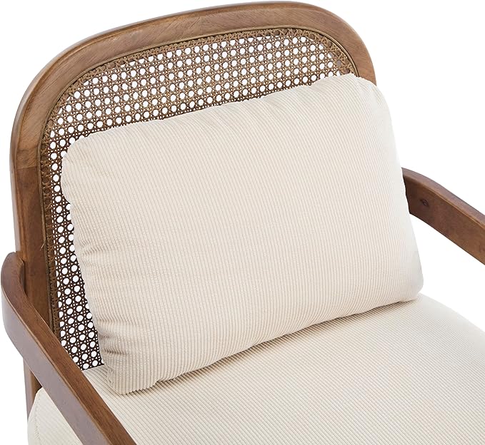 Christopher Knight Home Nadine Wooden Club Chairs Set of 2, Club Chair, Rattan Open Back Armchair, Accent Reading Sofa Chair with Cushions, Accent Chairs Set for Living Room Bedroom, Beige Stripe