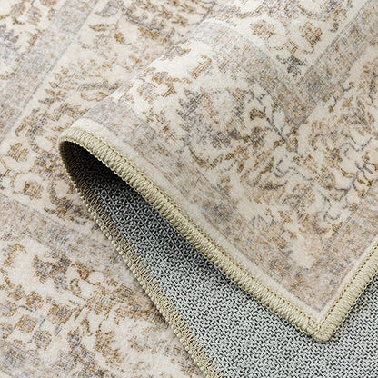 PureCozy Light Brown Area Rug 3x5 Entryway Washable Kitchen Vintage Distressed Non Slip Carpet Indoor Retro Floral Accent Throw Door Mat for Bathroom Bedroom Dining Living Room