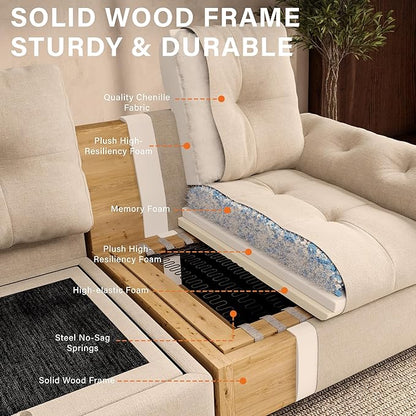 Oversized Modular Sectional Sofa with Storage, Modern Deep Seat Cloud Couch for Living Room, L-Shaped Large Sectional Couch, 3 Seater with Ottoman, Beige