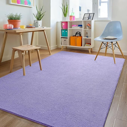 Purple Rugs for Bedroom Living Room, 5x7 ft Lavender Area Rug, Washable Memory Foam Indoor Carpet, Modern Aesthetic Minimalist Non-Slip Carpets for Boys Girls Adults Home Decor