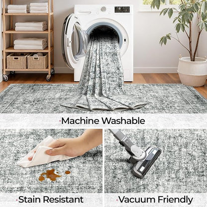 CAPALOCA Machine Washable Rugs Nursery Rug 4x6 Cute Girl Non Slip Low Pile Water Repellent Soft Print Pattern for Bedroom Indoor Decor Kids Playroom Grey