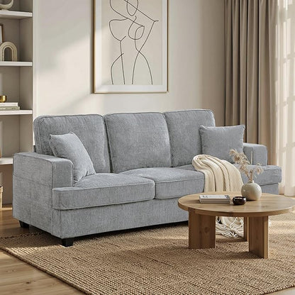Korser Three Seater Couch for Living Room, Sofa Couches with Deep Seat & Armrest, Comfy Modern Sofas in Chenile for Living Room Bedroom Office Apartment, Pewter