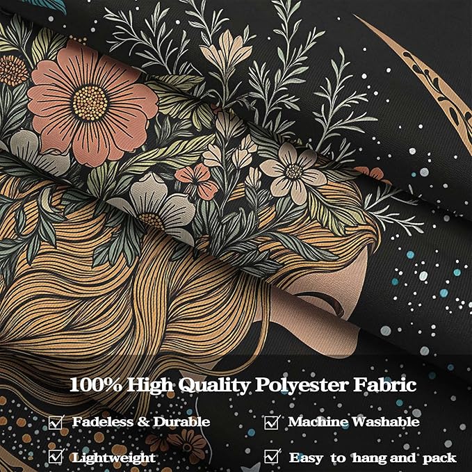 Neasow Moon Girl Floral Tapestry, Botanical Nature Wall Art, Boho Aesthetic Mystic Decor for Living Room Bedroom Home, Green 60x80 inches