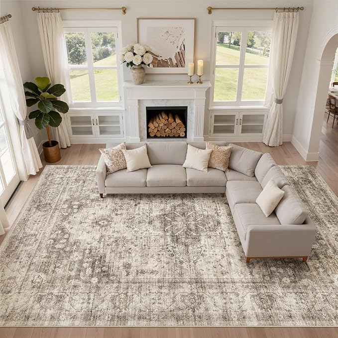 LOONGRUG 10x14 Warm Sepia tan Rug Vintage