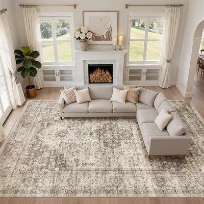 LOONGRUG 10x14 Warm Sepia tan Rug Vintage