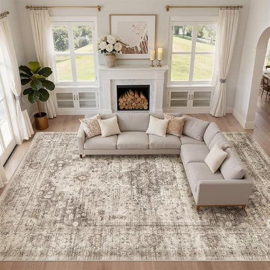 LOONGRUG 10x14 Warm Sepia tan Rug Vintage