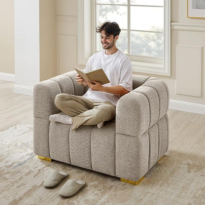 VANOMi Sofa and Chair Set, Modern Deep Seat Couch & Boucle Sofa Chairs, Oversized Upholstered Couch Sets for Living Room, Bedroom, Office, Apartment, Camel (2 Pieces)