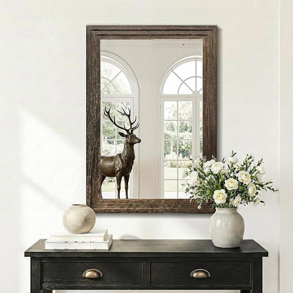 Wood Framed Mirrors for Wall, Brown Bathroom Vanity Mirror for Over Sink 20 x 30, Rustic Wall Mirror for Bathroom Sink Hallway Entryway Bedroom Living Room Farmhouse Boho Style