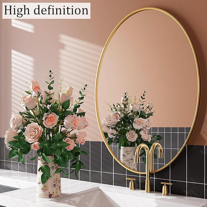 AUYHM Gold 20x28 inch Oval Bathroom Mirror, Wall Mount Home Mirror for Over Sink, High Definition Art Deco Mirror with Aluminum Frame