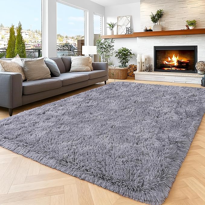 8x10 Area Rugs for Living Room Bedroom, Ultra Soft Fluffy Grey Large Rug Carpet for Bedroom, Upgrade Non-Slip Fuzzy Shag Plush Rugs for Nursery Boys Girls Kids Room Modern Indoor Home Decor