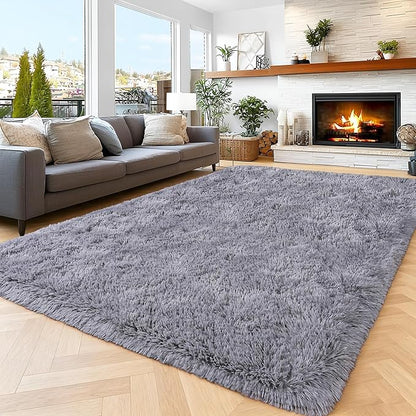 8x10 Area Rugs for Living Room Bedroom, Ultra Soft Fluffy Grey Large Rug Carpet for Bedroom, Upgrade Non-Slip Fuzzy Shag Plush Rugs for Nursery Boys Girls Kids Room Modern Indoor Home Decor