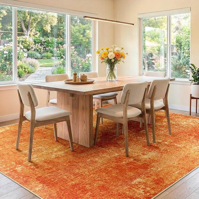 RELEANY Washable Area Rugs 8'x10' Non-Slip Modern Abstract Soft for Living Room Entryway Bedroom Nursery, Print Pattern, Orange