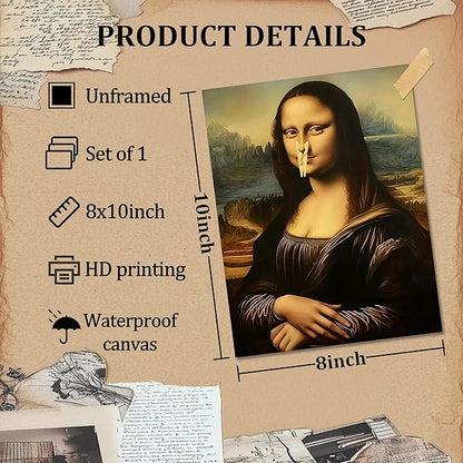 XYHYRA Funny Mona Lisa Bathroom Wall Art, Mona Lisa with Clothespin Nose Painting Print, Vintage Humorous Restroom Wall Decor Canvas Poster for Toilet Bathroom Home Decor 8x10 Inch Unframed