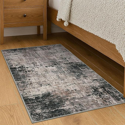 KILOCOCO Abstract Small Area Rug 2x3 Entryway Rug Washable Kitchen Rugs Door Mat Indoor Entrance Soft Pinted Non Slip Throw Rugs for Front Door Foyer Farmhouse Floor Mats, Black/Brown