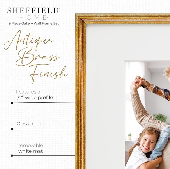 Sheffield Home 9 Piece Gallery Wall Frame Set, 12x12 Inch, Antique Bronze