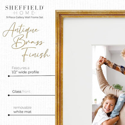 Sheffield Home 9 Piece Gallery Wall Frame Set, 12x12 Inch, Antique Bronze