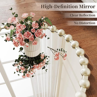 Round Mirror for Wall, 24 Inch Silver Round Vanity Mirror with Beaded Frame, Modern Decorative Wall Mirror for Bathroom, Entryway, Bedroom, Living Room, Shatter-Proof Tempered Glass, Silver