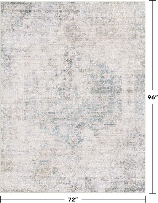 Hazo Haus Light Blue Farmhouse Area Rug for Bedroom - 6x8 Washable Rug for Dining Room Table, Ultra-Thin Soft Textured Dusty Blue Boho Indoor Decor, Fade & Stain Resistant