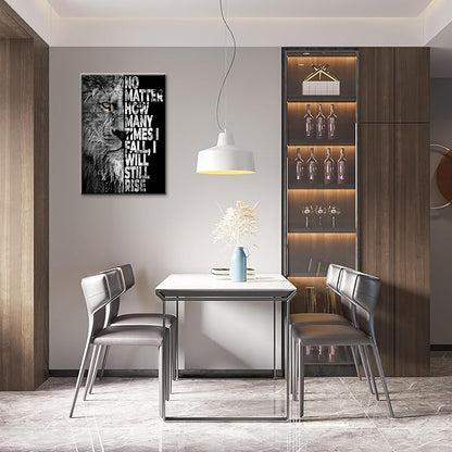 Highland Cow Wall Art Motivation Animals Poster Mindset Is Everything Black and White Framed Canvas Artwork for Wall Decoration (lion 01, 28.00" x 44.00")