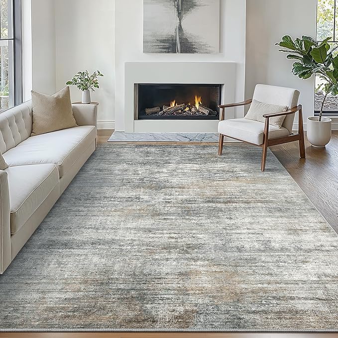 Bavni Area Rugs, Machine Washable Bedroom Rug, Simple 4x6 Rug Non-Slip Rubberback, Modern Soft Foldable Rugs for Bedroom, Laundry, Office, Granite Gray