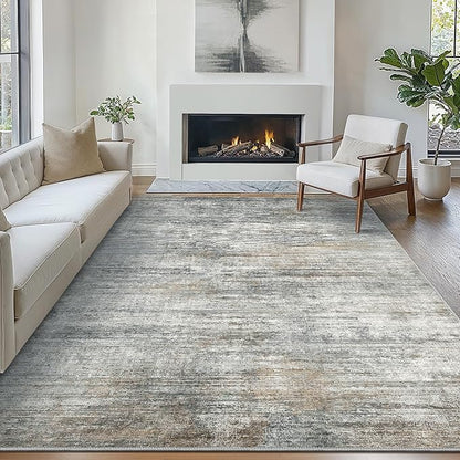 Bavni Area Rugs, Machine Washable Bedroom Rug, Simple 4x6 Rug Non-Slip Rubberback, Modern Soft Foldable Rugs for Bedroom, Laundry, Office, Granite Gray