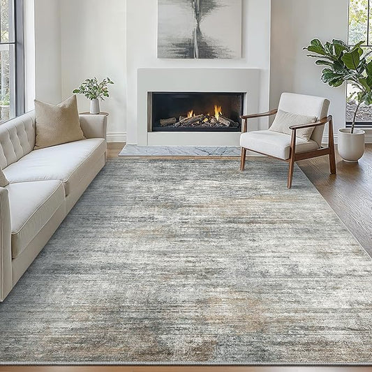 Bavni Area Rugs, Machine Washable Bedroom Rug, Simple 4x6 Rug Non-Slip Rubberback, Modern Soft Foldable Rugs for Bedroom, Laundry, Office, Granite Gray