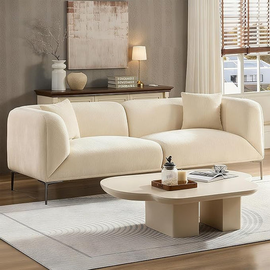 MEETAKING 82.7" Modern Boucle Sofa, 3-Seater Upholstered Couch with Metal Legs, Luxury Deep Seats Cloud Curved Sofas, Minimalist Living Room Couches for Apartment, Home Office, Bedroom - Beige