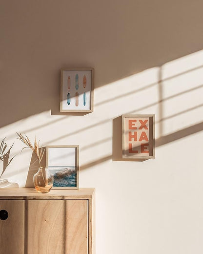 HAUS AND HUES Beige Oak Wood 5x7 Picture Frames - Modern Wood Wall Art Display - Lightweight 5x7 Frames for Certificates, Art Prints, Photos, Posters - Ready-to-Hang Vertically & Horizontally (Set of 9)