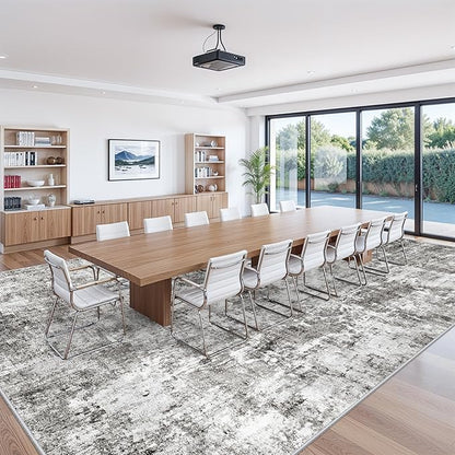 12x18 ft Extra Large Living Room Rug – Washable Modern Abstract Neutral Oversize Rugs for Bedroom,Dining Room,Family Room – Non-Slip Low-Pile Thin Stain-Resistant Carpet (Grey)