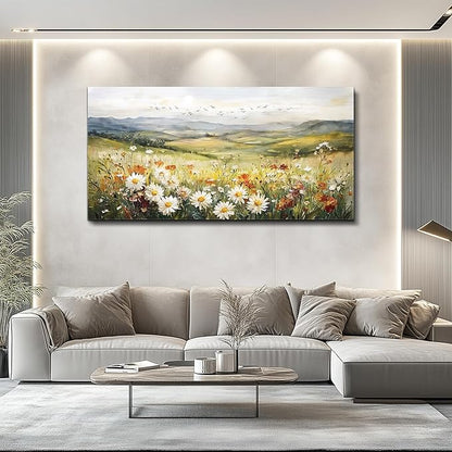 FUHAIHUA Canvas Wall Art For Living Room Large Framed Wall Decor For Bedroom Modern Office Wall Decorations Prairie Flowers Landscape Painting Farmhouse Pictures Artwork Home Decor 20" x 40"