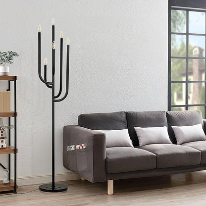 Wellmet Black Floor Lamp for Living Room, Modern Floor Lamps for Bedroom, 63.3Inch Tall Unique Metal Floor Lamp for Corner Decorative