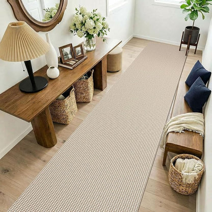 KOZYFLY Cotton 2.5'x14' Runners Rugs for Hallway, Long Washable Runner Rug, Woven Non Slip Kitchen Runner, Flatweave Entryway Rug, Floor Carpet for Entry, Aisle, Hall, Ivory/Camel/Brown