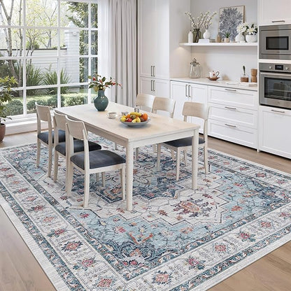 zesthome 8x10 Area Rugs,Stain Resistant Washable Rug,Ultra-Thin Rugs for Living Room,Bedroom,Non-Slip Backing Home Decor Large Area Rug (Blue,8'x10')