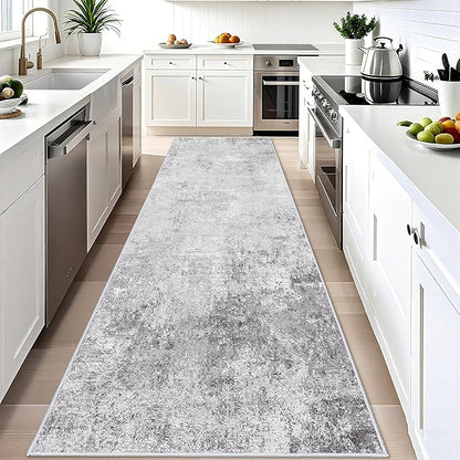 Washable Wide 4x12 Runner Rug - Abstract Runner Rugs for Living Room Stain Resistant Entryway Indoor Carpet for Kitchen Bedroom Non Slip Rubber Backing Ultra Thin Soft Home Decor Floor Mat 4x12 Grey