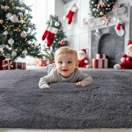 KICHOWUA 6x9 Grey Fluffy Shag Rug for Bedroom Soft Plush Fuzzy Washable Carpet for Living Room, Modern Comfy Shaggy Non Slip Floor Large Area Rugs for Kids Baby Nursery College Dorm Room, Gray