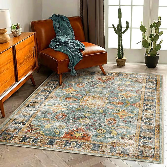 CHAMPLANT Area Rug 5'x7' Washable Vintage Traditional Floor Cover Foldable Thin Retro Kitchen Accent Indoor Distressed Non Slip Carpet for Bedroom Living Room