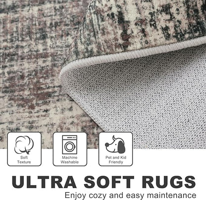 KILOCOCO Abstract Small Area Rug 2x3 Entryway Rug Washable Kitchen Rugs Door Mat Indoor Entrance Soft Pinted Non Slip Throw Rugs for Front Door Foyer Farmhouse Floor Mats, Black/Brown