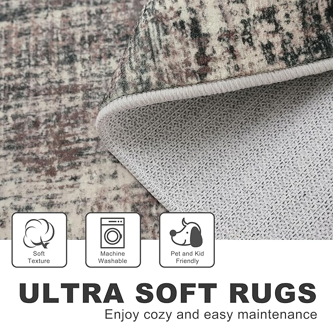 KILOCOCO Abstract Area Rug 3x5 Entryway Rug Washable Kitchen Rugs Non Slip Soft Pinted Entrance Rugs Indoor Mat for Front Door Foyer Farmhouse Living Room Floor Carpet, Black/Brown