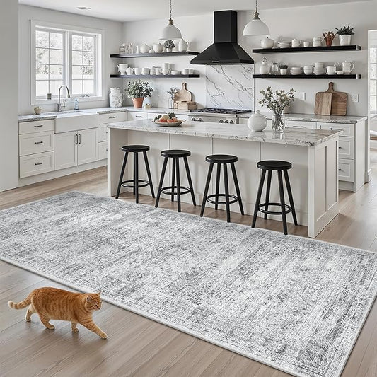 Soalmost Runner Rug 3x6 Washable Non-Slip Kitchen Runner Rugs for Bathroom Laundry Room Grey Vintage Floor Carpet Runners for Hallway Entryway