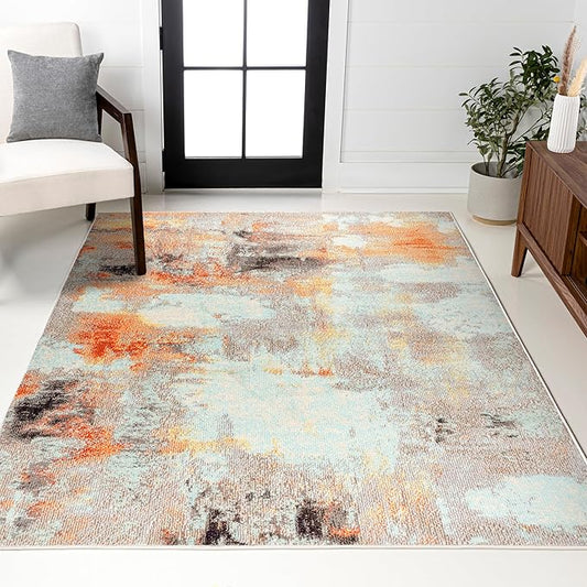JONATHAN Y Modern Abstract Vintage Cream/Orange Indoor Area Rug, 4x6, Contemporary POP, Transitional, Easy-Cleaning for Living Room, Bedroom, Kitchen, Pet Friendly, Non-Shedding (CTP104B-4)