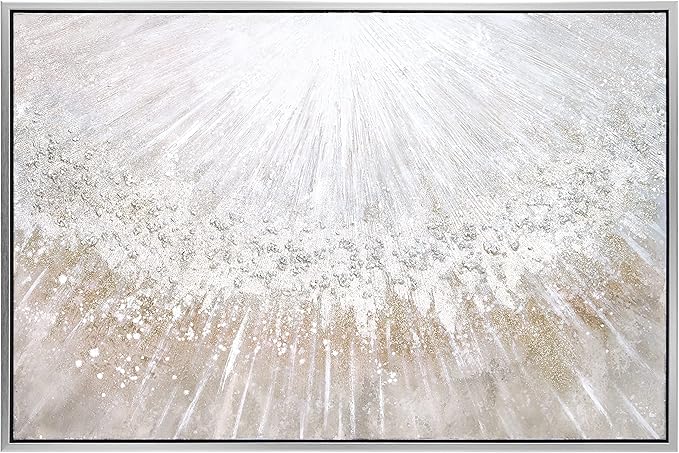 Empire Art Direct Abstract Wall Art Textured Hand Painted Canvas by Martin Edwards, Champagne Frame, 32" x 48", Silver Pellets