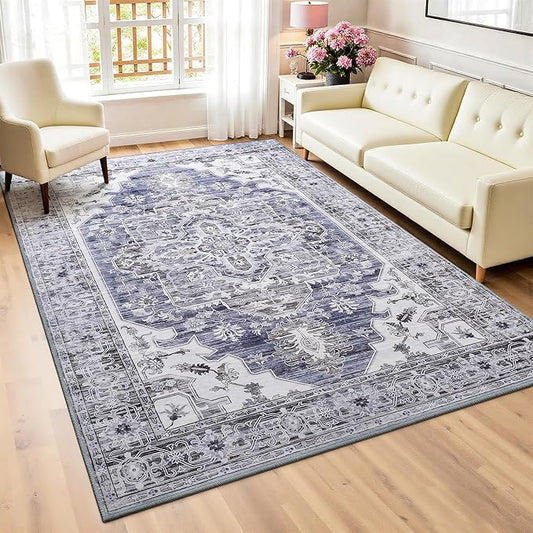 Maxsoft Large Area Rugs for Living Room Bedroom, 5x7 Gray Blue Washable Rug with Rubber Backing, Non-Slip and Stain Resistant Soft Throw Indoor Carpet for Dining Room Office Kitchen Dorm Home Decor