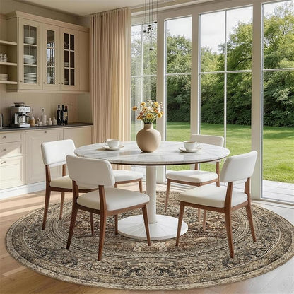 Large Round Rug 8ft: Vintage Round Area Rugs for Living Room Dining Room Bedroom Home Office - Soft Non-Slip Circle Carpet 8' - Oriental Dark Brown