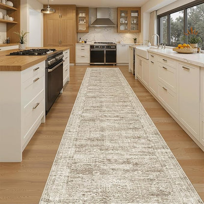 Soalmost Runner Rug 2'6" x 16' Washable Non-Slip 2.5x16 ft Long Runner Rugs for Kitchen Bathroom Laundry Room Vintage Ultra Thin Runners for Hallway Entryway Brown