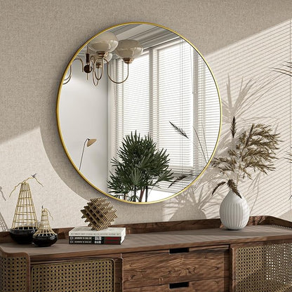 Round Mirror Wall Mounted Mirror - 24" Gold Circle Mirror Bathroom Vanity Mirror with Aluminum Frame for Bedroom Living Room Entryway Decor