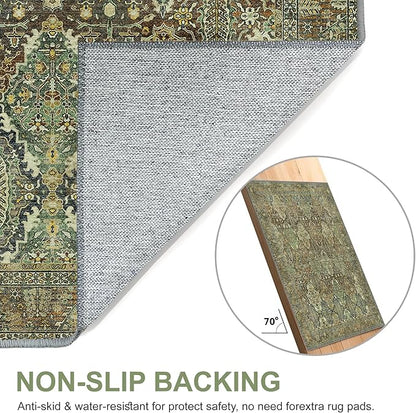 2x7 Runner Rug Machine Washable Boho Rug Runners for Hallway,Ultra-Thin Low Pile Rug,Lightweight Indoor Carpet,Non Slip Floral Runners for Enrtyway, Corridor, Home Office, Kitchen,Sage Green