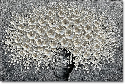 Epicler 30x45 inch Hand-Painted Oil Painting, White Bouquet Oil Painting, Canvas Wall Decoration Painting.