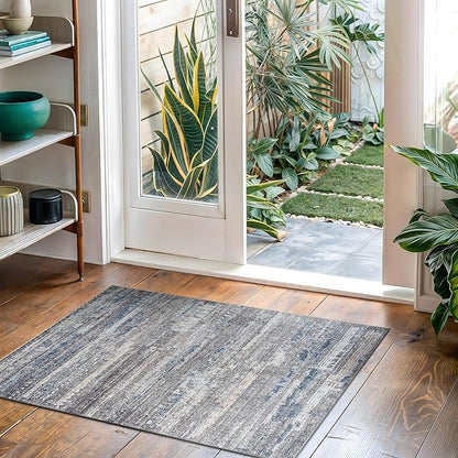 Bloom Rugs Washable Non-Slip 2' x 3' Rug - Gray/Blue/Blush Modern Abstract Area Rug for Living Room, Bedroom, Dining Room, and Kitchen - Exact Size: 2' x 3'