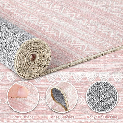 Nakagishi Pink Rugs for Bedroom Girls: 5x8 Washable Boho Large Neutral Area Rug Cute Soft Modern Indoor Floor Non Slip Accent Carpet for Living Room Nursery Kids Playroom Dorm Preppy Baby Room Decor